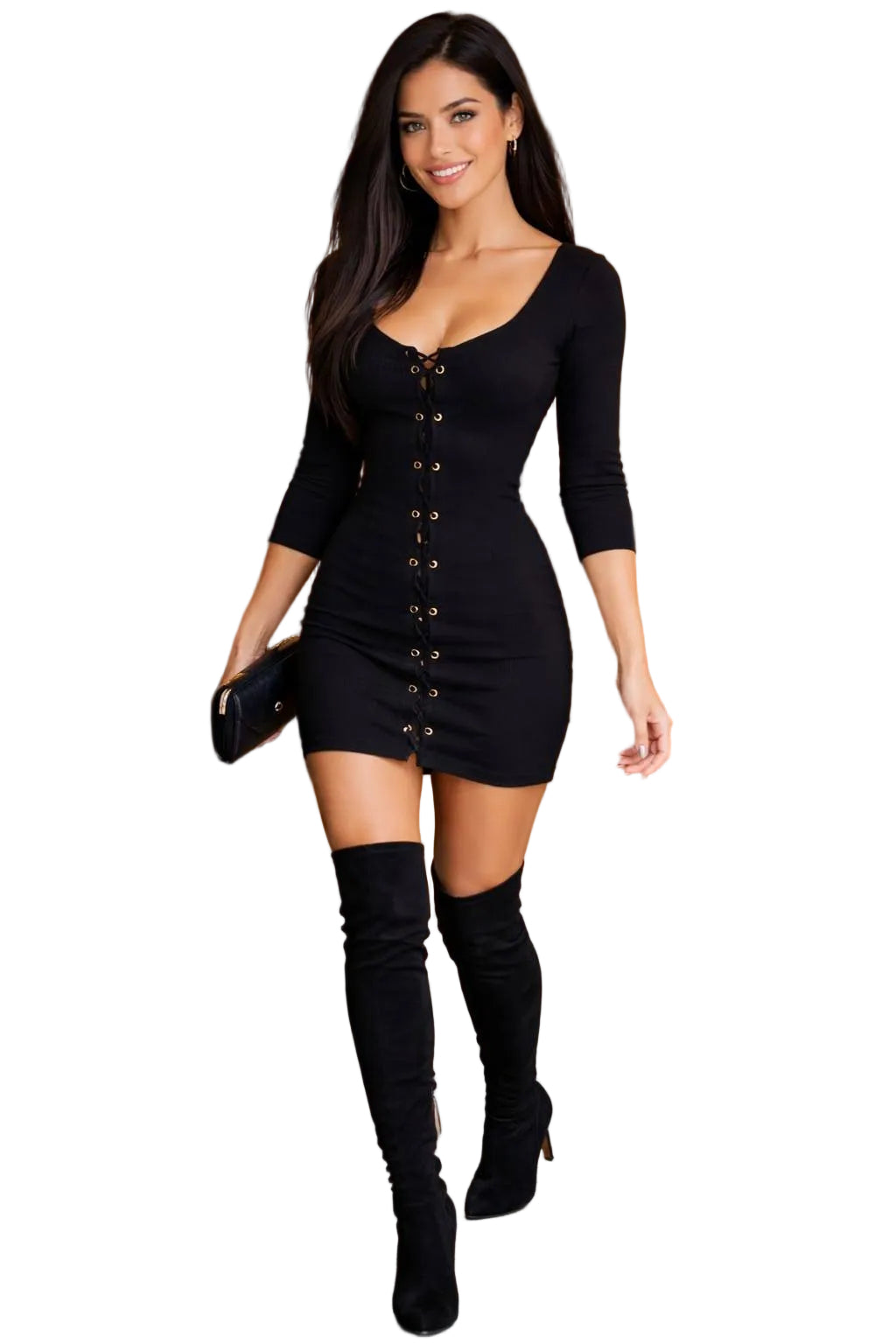 Vestido Negro Talla S, con Hoyuelos en la parte Frontal