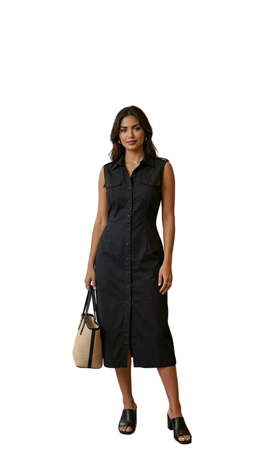Vestido Vestido Camisero Negro sin Mangas Bitten by Sarah Jessica Parker, talla 8.
