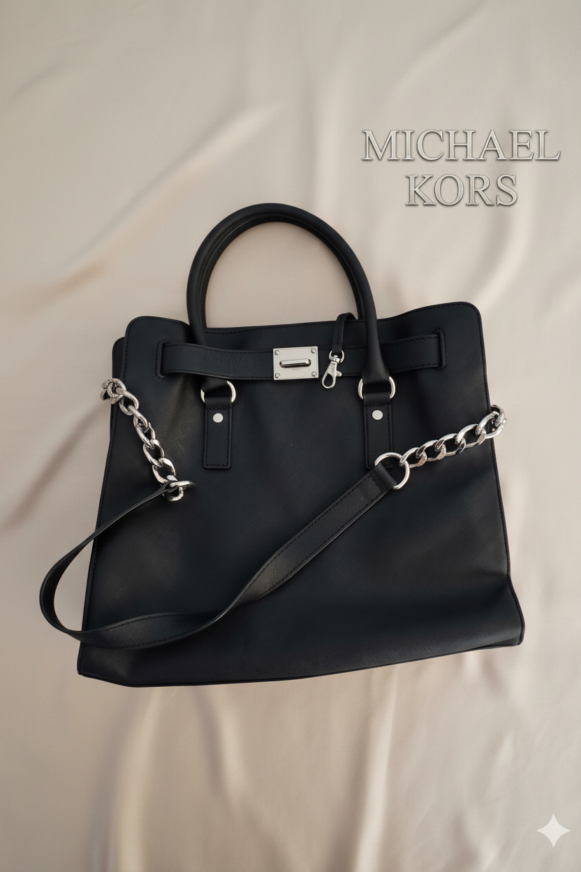 Michael Kors Black Leather Large Hamilton North South Tote