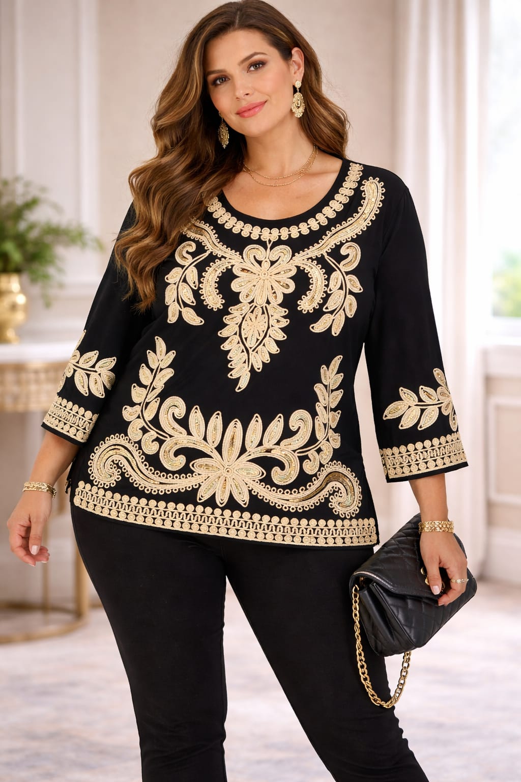Embroidered Blouse, Gold Details