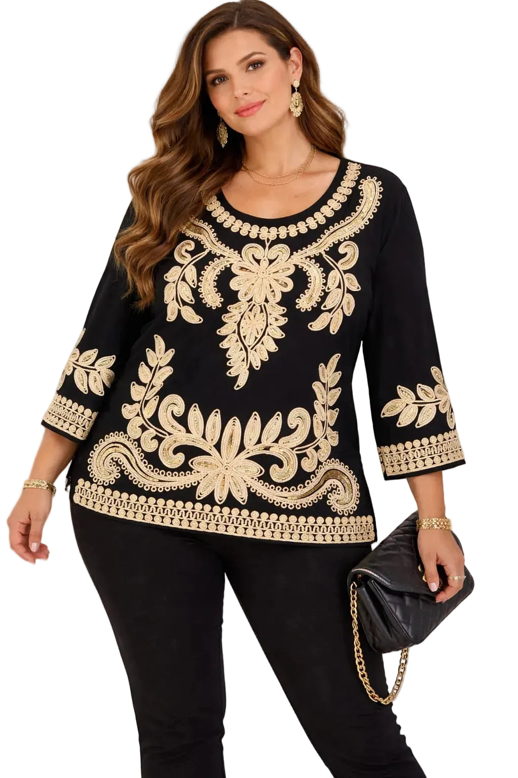 Blusa Bordada , detalles Dorados