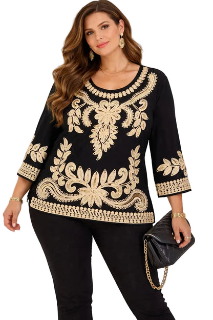 Blusa Bordada , detalles Dorados