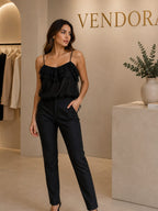 Pantalon Negro Rallas Blancas Talla L