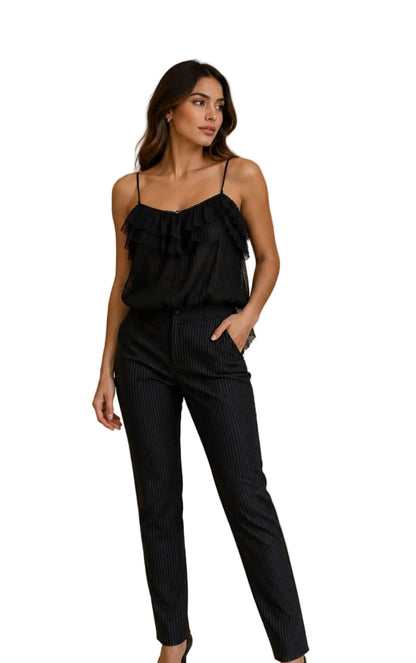 Pantalon Negro Rallas Blancas Talla L