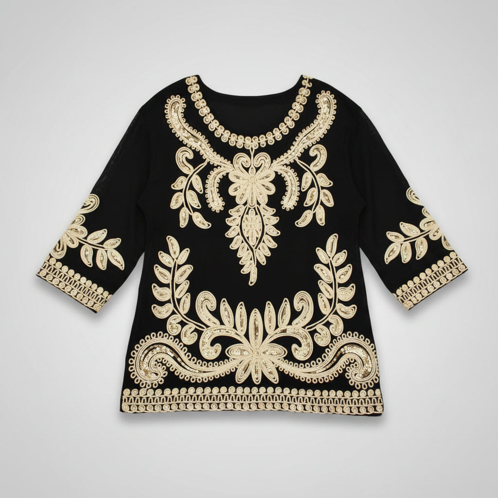 Embroidered Blouse, Gold Details