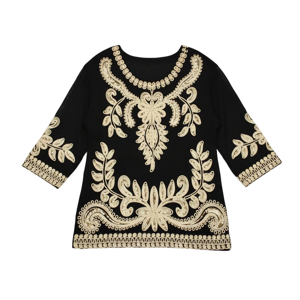 Blusa Bordada , detalles Dorados